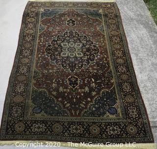 Hamadan Hand Knotted Wool with Central Cartouche in Floral Motif on Indigo Surrounded by Seven Border Guards. Measures approximately Measures approximately 49" x 78".