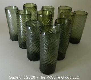 Set of Green Hand Blown Glass Tumblers