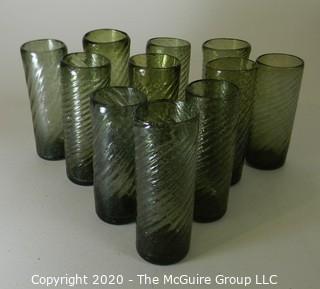 Set of Green Hand Blown Glass Tumblers