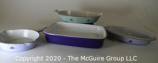 Four Heavy Cooking Pans and Casseroles.  Three Made of Cast Iron Enamel in Holland.