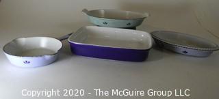 Four Heavy Cooking Pans and Casseroles.  Three Made of Cast Iron Enamel in Holland.