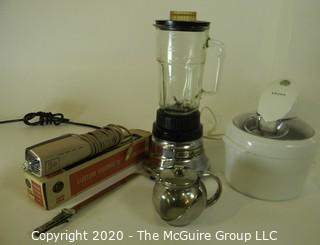 Group of Kitchen Appliances. Includes Electric Knife, Waring Blender with Metal Blades, etc. 