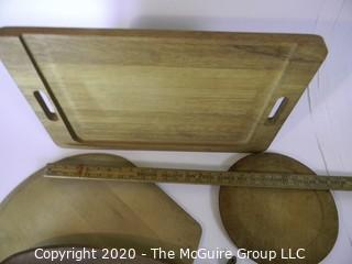 Group of Five Wooden Platters or Trays.  Includes Pizza Paddle, Cutting Board and Serving Tray.