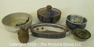 Group of Heavy Hand Thrown Artisan Pottery Casseroles and Pots. 