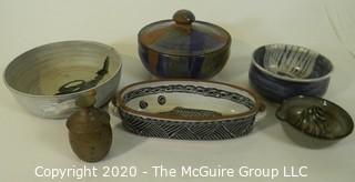 Group of Heavy Hand Thrown Artisan Pottery Casseroles and Pots. 