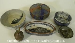 Group of Heavy Hand Thrown Artisan Pottery Casseroles and Pots. 