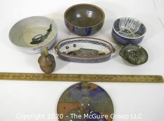 Group of Heavy Hand Thrown Artisan Pottery Casseroles and Pots. 