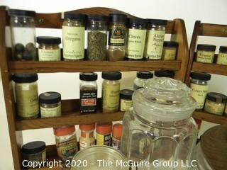 Collection of spices, spice racks and canisters