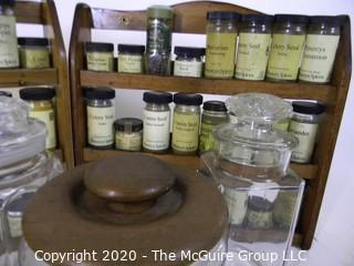 Collection of spices, spice racks and canisters