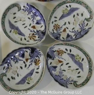 Group of Hand Painted Asian Dishes and Plates. Markings on Backs.