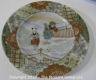 Group of Hand Painted Asian Dishes and Plates. Markings on Backs.