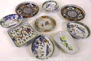 Group of Hand Painted Asian Dishes and Plates. Markings on Backs.