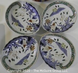 Group of Hand Painted Asian Dishes and Plates. Markings on Backs.