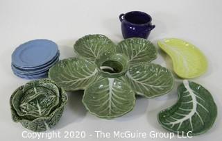 Ceramic Serving Pieces, Including "Cabbage" Leaf Bowl.