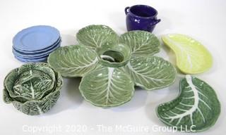 Ceramic Serving Pieces, Including "Cabbage" Leaf Bowl.