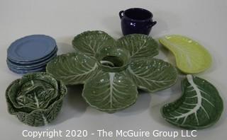 Ceramic Serving Pieces, Including "Cabbage" Leaf Bowl.