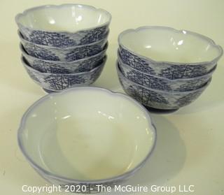 8 Blue and White Hand Painted Porcelain Rice Bowl.