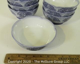 8 Blue and White Hand Painted Porcelain Rice Bowl.