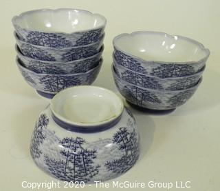 8 Blue and White Hand Painted Porcelain Rice Bowl.