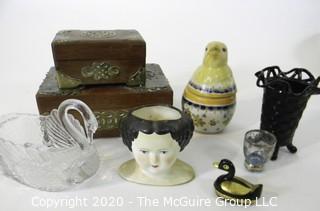 Group of Decorative Items and Asian Wood and Brass Boxes.