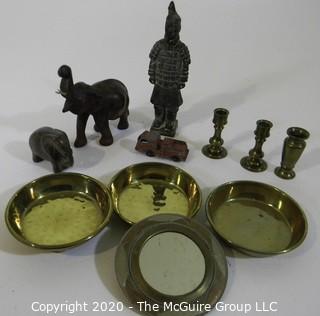 Collection including terra-cotta soldier, assorted brass and several pachyderms