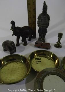 Collection including terra-cotta soldier, assorted brass and several pachyderms