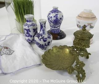 Group of Decorative Items.  Includes Brass Inkwell, Asian Vases, etc. 