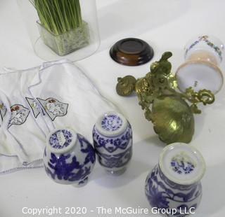 Group of Decorative Items.  Includes Brass Inkwell, Asian Vases, etc. 