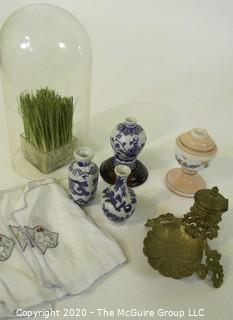 Group of Decorative Items.  Includes Brass Inkwell, Asian Vases, etc. 