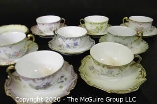 Collection of assorted tea cups and saucers; see hallmarks