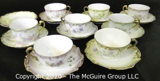 Collection of assorted tea cups and saucers; see hallmarks