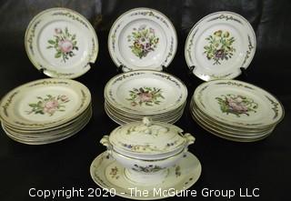 Large Set of Hand Painted Porcelain Dinnerware. Unmarked.