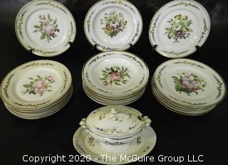 Large Set of Hand Painted Porcelain Dinnerware. Unmarked.