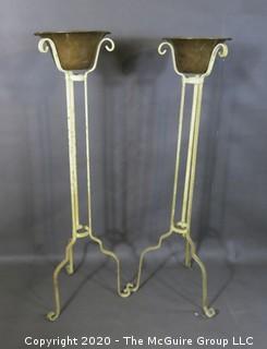 Pair of Metal Planters on tripod stands 