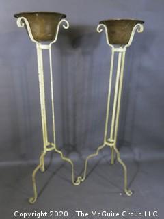 Pair of Metal Planters on tripod stands 