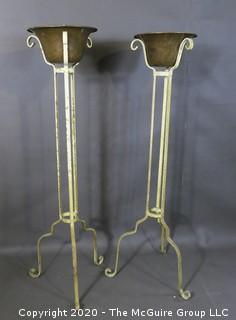 Pair of Metal Planters on tripod stands 