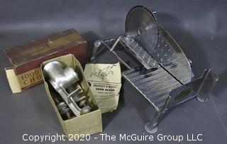 Hand operated slicer and meat grinder with original box