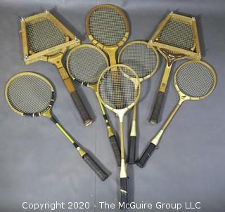 (3) Wooden Tennis Raquets and (5) Badminton Raquets with Shuttlecocks