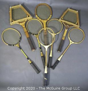 (3) Wooden Tennis Raquets and (5) Badminton Raquets with Shuttlecocks