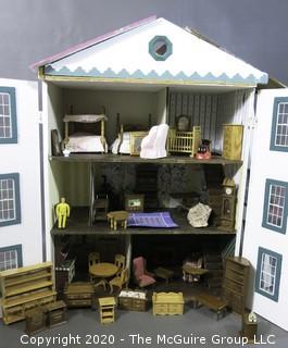 Vintage Doll House with Furniture and Accessories; 23"W x 32"T  