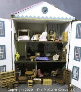 Vintage Doll House with Furniture and Accessories; 23"W x 32"T  