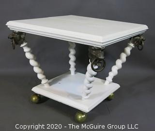 Wooden Low Table with Brass Lion Accent; 22" square, 18"T