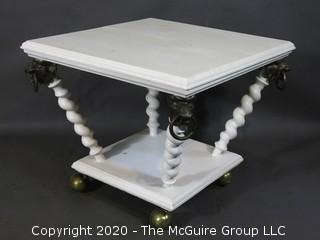 Wooden Low Table with Brass Lion Accent; 22" square, 18"T