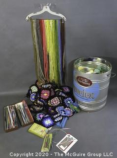 Group of Knitting Items.  Includes Yarn, Knitting Needles and Partially Completed Afghan. 