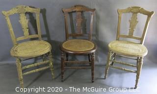 (3) Wooden side chairs with cane seats 