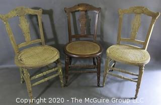 (3) Wooden side chairs with cane seats 