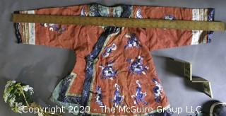 Group of Vintage Items.  Includes Child's Silk Kimono and Silk Embroidered Slippers, Ice Skates, Beaded Flowers, Brass Expandable Picture Frame, etc. 