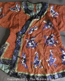 Group of Vintage Items.  Includes Child's Silk Kimono and Silk Embroidered Slippers, Ice Skates, Beaded Flowers, Brass Expandable Picture Frame, etc. 