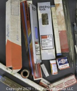 Large Assortment of Welding Rods and Face Shield