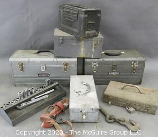 Collection of metal tool boxes and contents